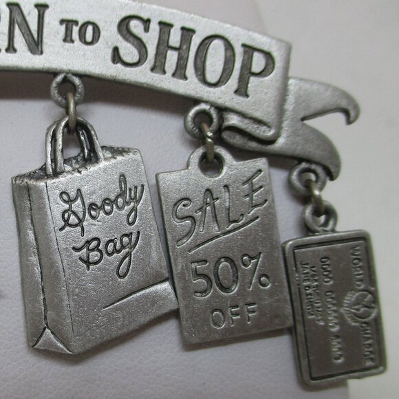 Vintage JJ Born To Shop Brooch Jonette Born To Shop Dangle Charm Brooch JJ - Picture 5 of 10